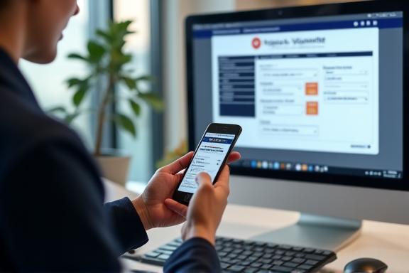 Personne enregistrant une e-vignette sur un smartphone avec le site officiel en arrière-plan.
