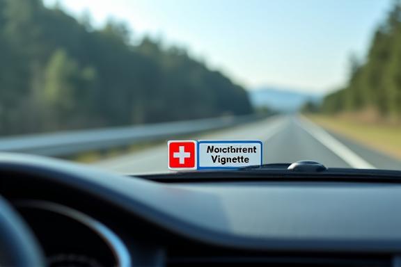 Vignette autocollante suisse collée sur un pare-brise.